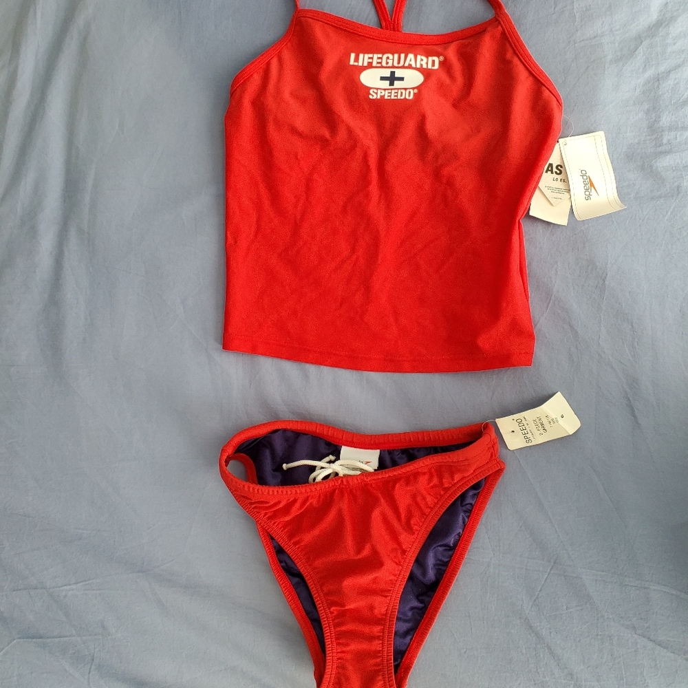 New Speedo red lifeguard two piece suit size 6 NWT